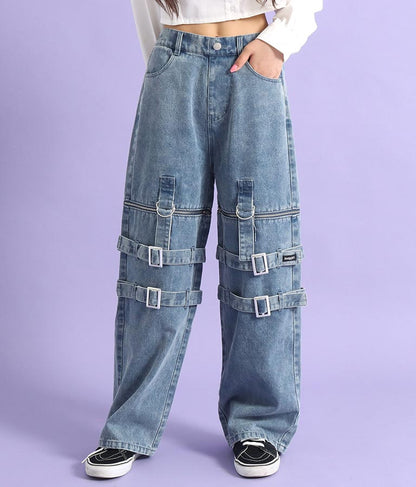 4WAY ジップ 付き セパレート デニム ワイド パンツ 912-7215