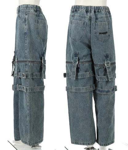 4WAY ジップ 付き セパレート デニム ワイド パンツ 912-7215