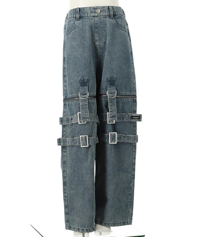 4WAY ジップ 付き セパレート デニム ワイド パンツ 912-7215