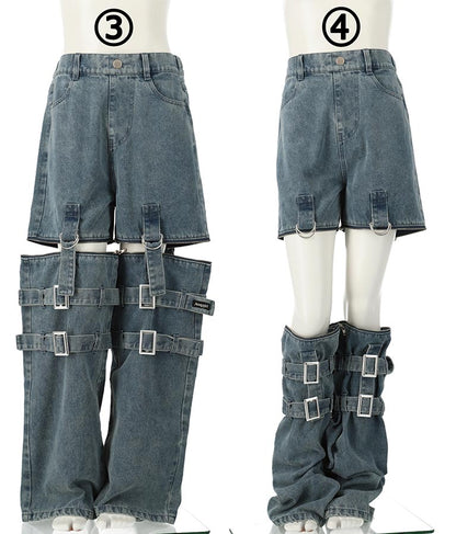 4WAY ジップ 付き セパレート デニム ワイド パンツ 912-7215