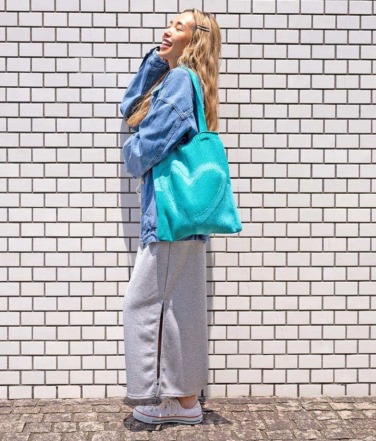 ハートバイカラーニットトートバッグ