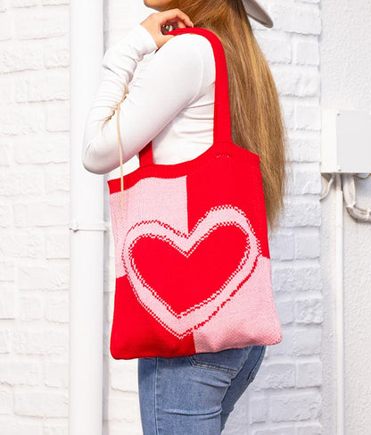 ハートバイカラーニットトートバッグ 819-6658
