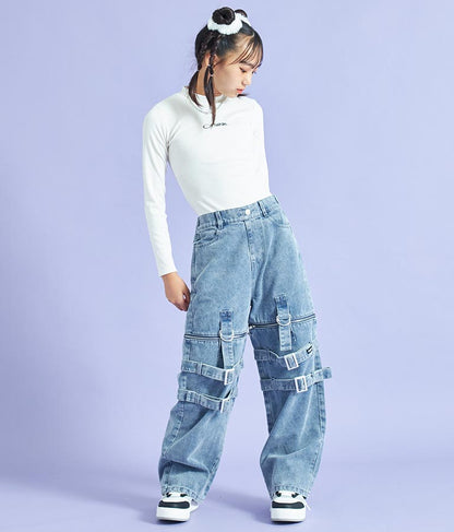 4WAY ジップ 付き セパレート デニム ワイド パンツ 912-7215