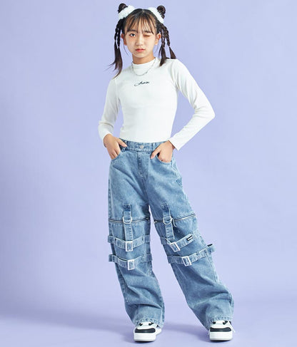 4WAY ジップ 付き セパレート デニム ワイド パンツ 912-7215