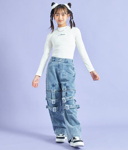 4WAY ジップ 付き セパレート デニム ワイド パンツ 912-7215