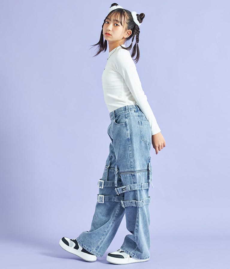 4WAY ジップ 付き セパレート デニム ワイド パンツ 912-7215