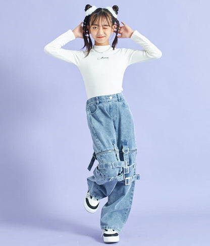 4WAY ジップ 付き セパレート デニム ワイド パンツ 912-7215