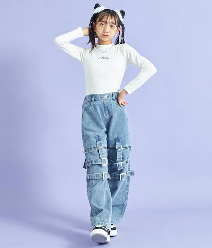 4WAY ジップ 付き セパレート デニム ワイド パンツ 912-7215