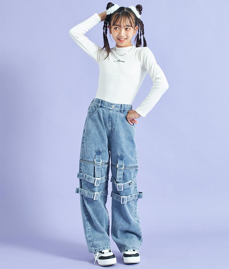 4WAY ジップ 付き セパレート デニム ワイド パンツ 912-7215