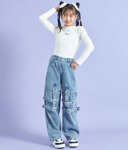 4WAY ジップ 付き セパレート デニム ワイド パンツ 912-7215