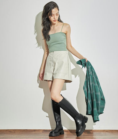 ジップデザインフェイクレザーハイウエストショートパンツ 152-5439