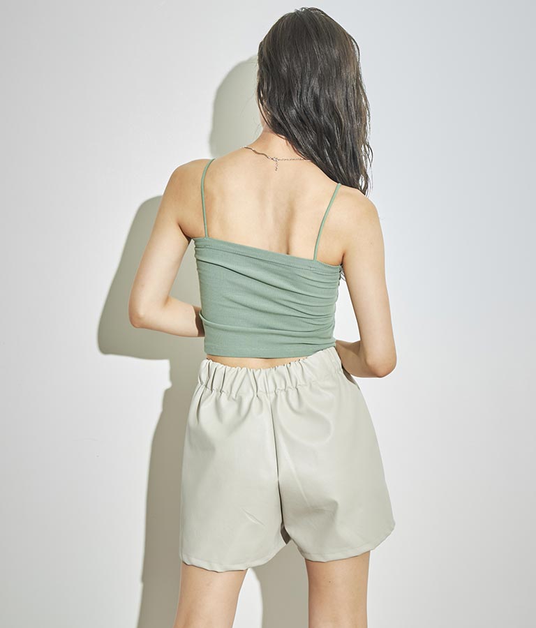 ジップデザインフェイクレザーハイウエストショートパンツ 152-5439