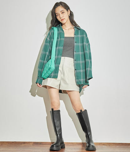 ジップデザインフェイクレザーハイウエストショートパンツ 152-5439