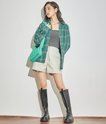 ジップデザインフェイクレザーハイウエストショートパンツ 152-5439