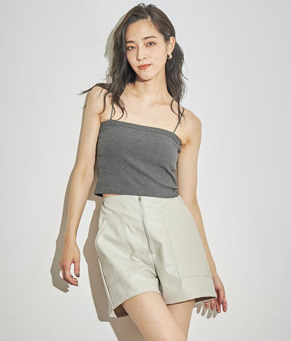 ジップデザインフェイクレザーハイウエストショートパンツ 152-5439