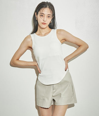 ジップデザインフェイクレザーハイウエストショートパンツ 152-5439