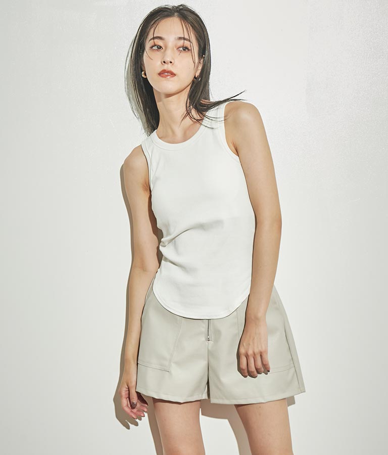 ジップデザインフェイクレザーハイウエストショートパンツ 152-5439