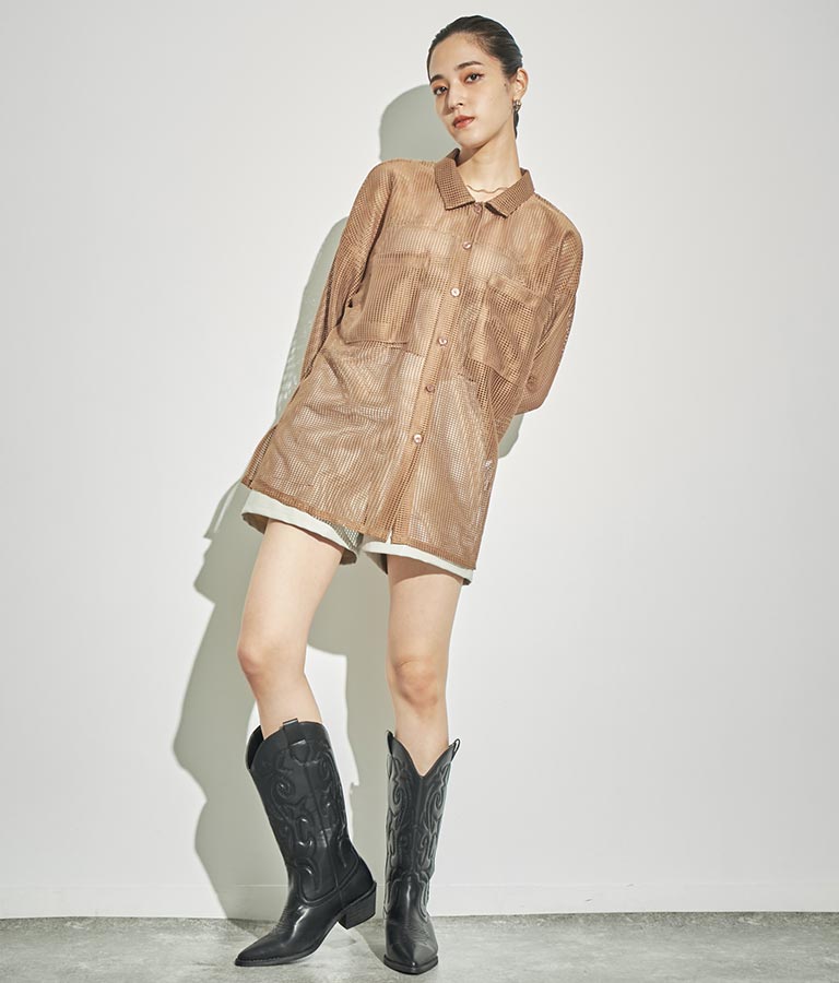 ジップデザインフェイクレザーハイウエストショートパンツ 152-5439