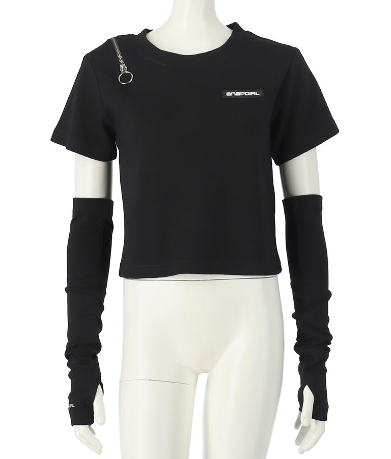 アームウォーマー付 刺繍 Tシャツ 913-7279