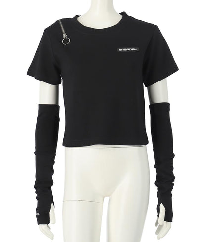 アームウォーマー付 刺繍 Tシャツ 913-7279