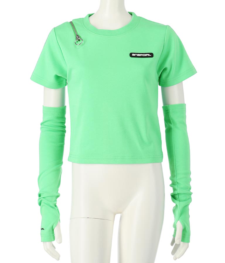 アームウォーマー付 刺繍 Tシャツ 913-7279