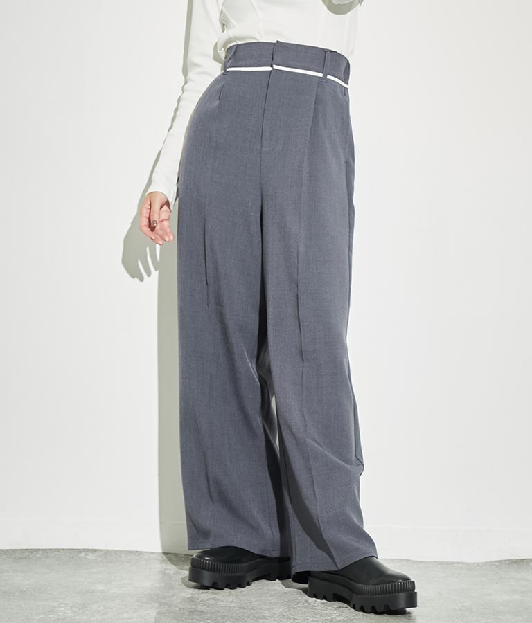 ウエスト ベルトテープ デザイン ワイドパンツ【セットアップ着用可】 792-8976