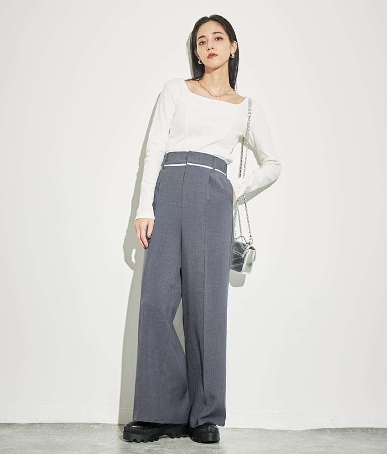 ウエスト ベルトテープ デザイン ワイドパンツ【セットアップ着用可】 792-8976