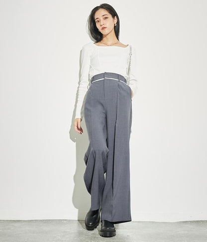 ウエスト ベルトテープ デザイン ワイドパンツ【セットアップ着用可】 792-8976