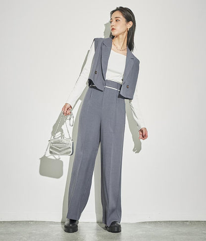 ウエスト ベルトテープ デザイン ワイドパンツ【セットアップ着用可】 792-8976