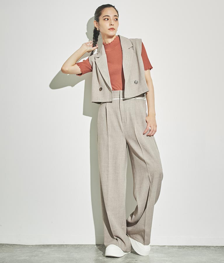 ウエスト ベルトテープ デザイン ワイドパンツ【セットアップ着用可】 792-8976