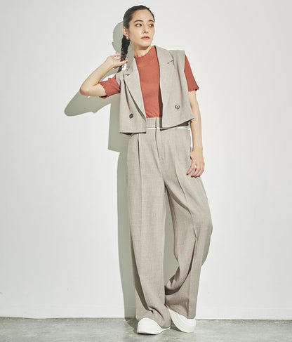 ウエスト ベルトテープ デザイン ワイドパンツ【セットアップ着用可】 792-8976