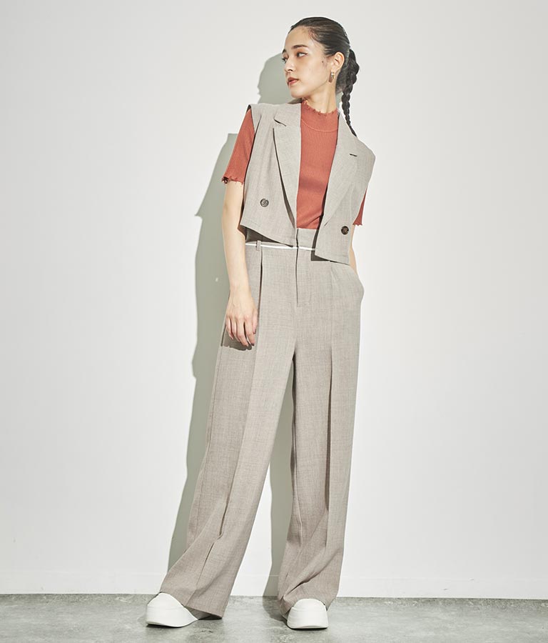 ウエスト ベルトテープ デザイン ワイドパンツ【セットアップ着用可】 792-8976