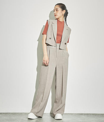 ウエスト ベルトテープ デザイン ワイドパンツ【セットアップ着用可】 792-8976