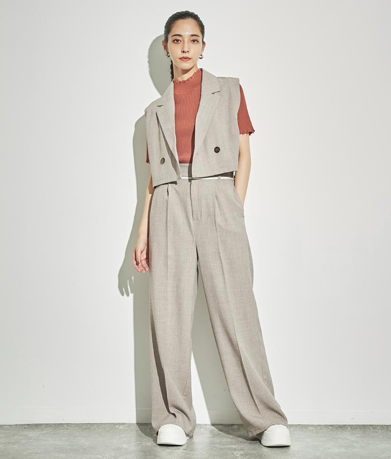 ウエスト ベルトテープ デザイン ワイドパンツ【セットアップ着用可】 792-8976