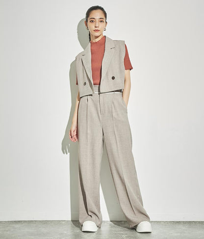 ウエスト ベルトテープ デザイン ワイドパンツ【セットアップ着用可】 792-8976