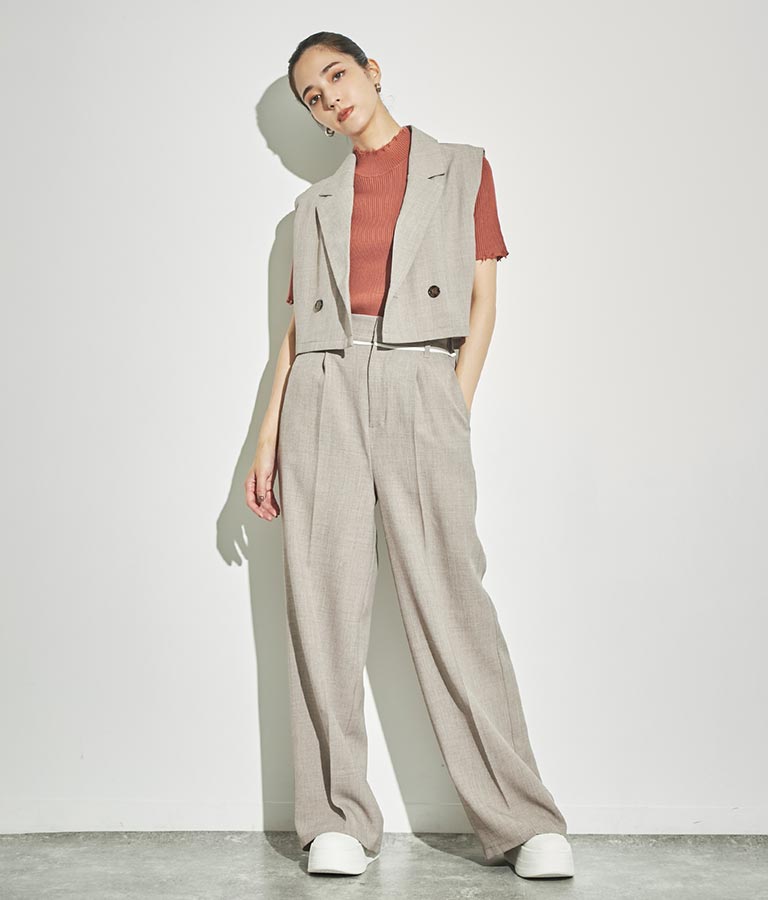 ウエスト ベルトテープ デザイン ワイドパンツ【セットアップ着用可】 792-8976