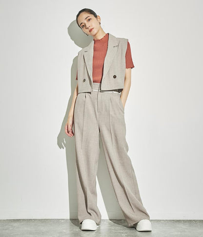 ウエスト ベルトテープ デザイン ワイドパンツ【セットアップ着用可】 792-8976