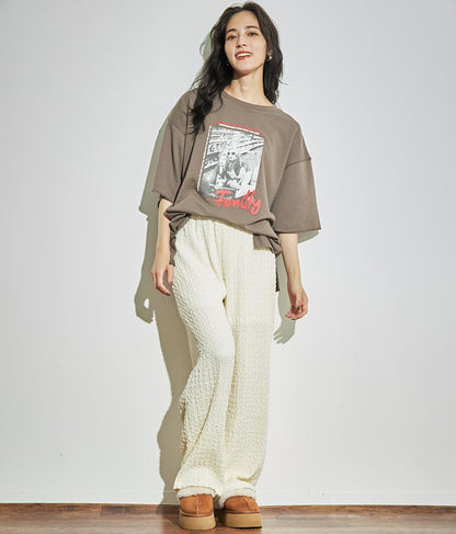 ジャガードカットソーワイドパンツ【セットアップ着用可】 792-9019