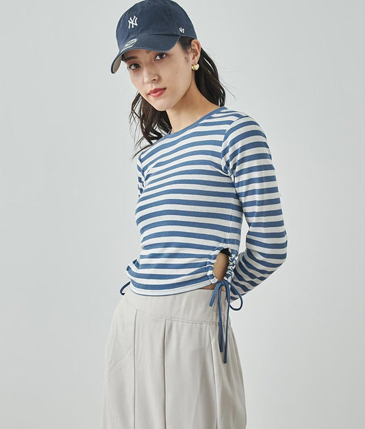 サイドスリットシャーリングデザインロングTシャツ 793-8988
