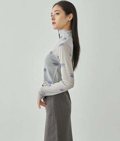 ロゴプリント シアー ハイネック トップス 793-9031