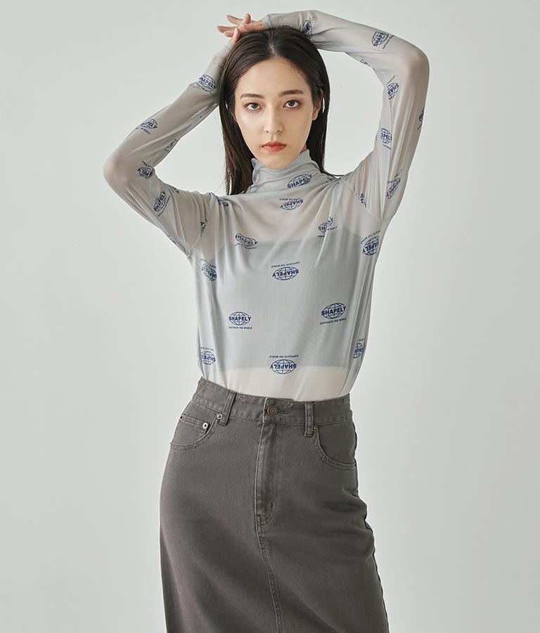 ロゴプリント シアー ハイネック トップス 793-9031