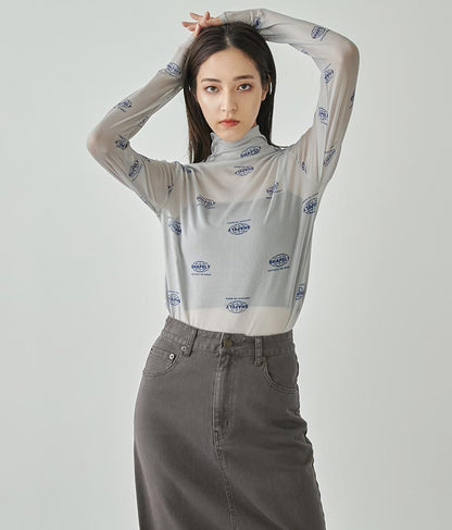 ロゴプリント シアー ハイネック トップス 793-9031