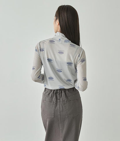 ロゴプリント シアー ハイネック トップス 793-9031