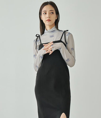 ロゴプリント シアー ハイネック トップス 793-9031