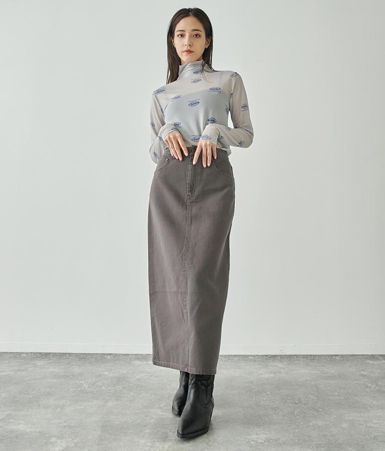 ロゴプリント シアー ハイネック トップス 793-9031