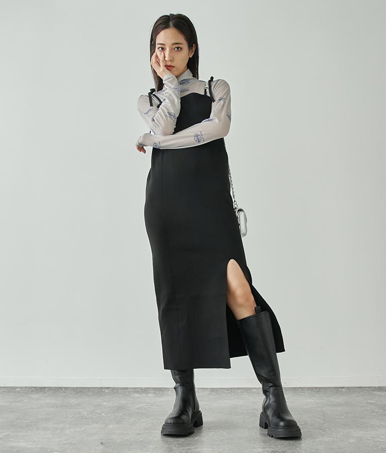 ロゴプリント シアー ハイネック トップス 793-9031