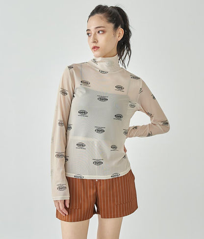 ロゴプリント シアー ハイネック トップス 793-9031