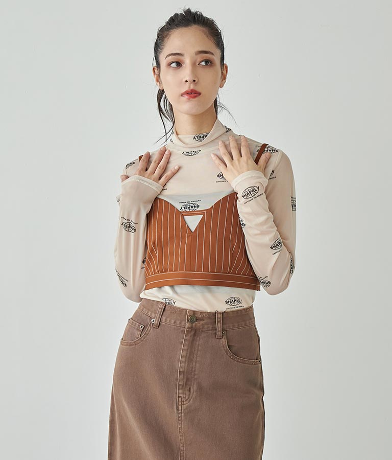 ロゴプリント シアー ハイネック トップス 793-9031