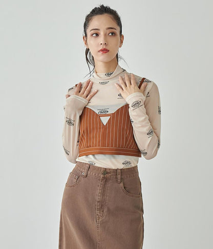 ロゴプリント シアー ハイネック トップス 793-9031