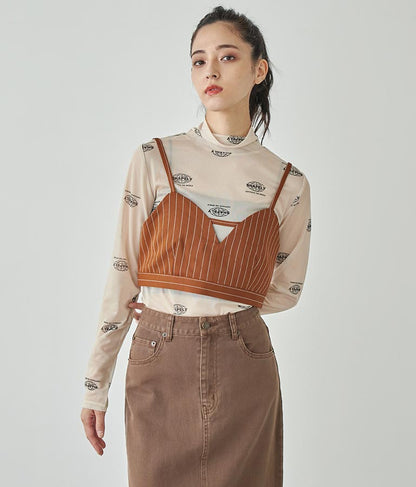 ロゴプリント シアー ハイネック トップス 793-9031